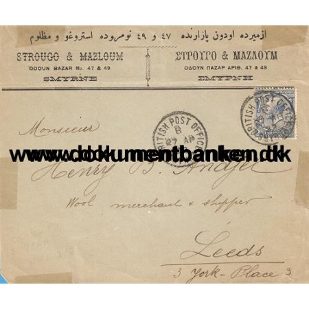 Tyrkiet, Smyrna, G.P.O. Forside af kuvert, 1922