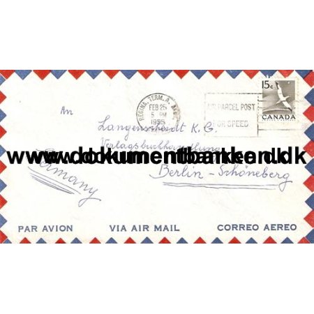Canada. Luftpost kuvert 1955