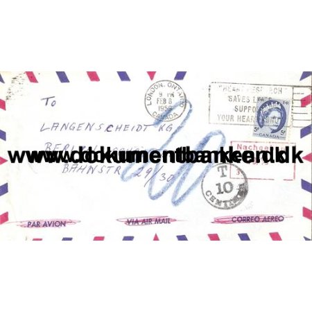 Canada. Luftpost kuvert sat i strafporto 1959