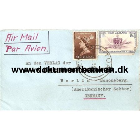 New Zealand. Luftpost kuvert. 1953
