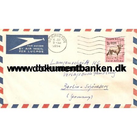 South Africa. Air Mail kuvert 1954