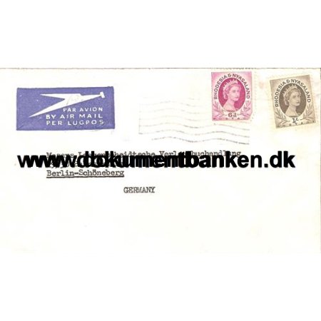 Rhodesia & Nyasaland. Air Mail Kuvert