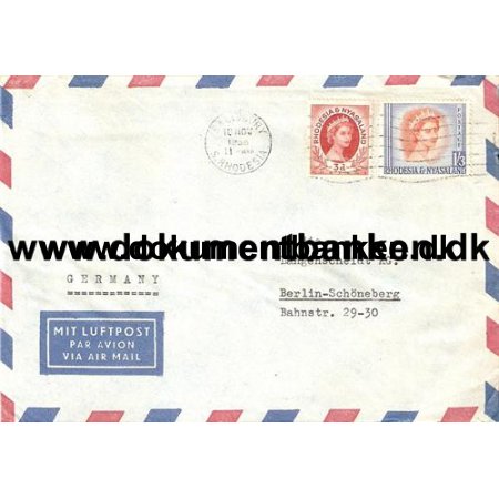 Rhodesia & Nyasaland. Air Mail Kuvert 1956