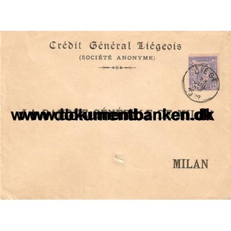Belgien. Kuvert sendt til Italien. 1892