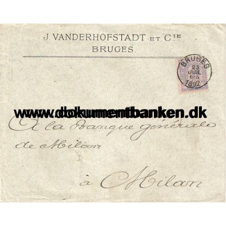 Belgien. Kuvert sendt til Italien. 1892