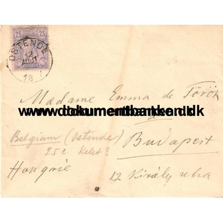 Belgien. Kuvert sendt til Budapest. 1897