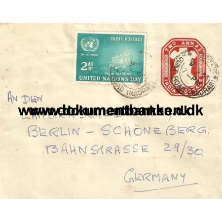 Indien. Opfrankeret Helsags kuvert. 1955