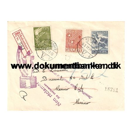 R Kuvert til Mexico. Returneret forsendelse. 9 maj 1947