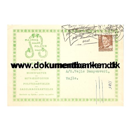 Odense Krlhaarsfabrik A/S, brevkort, 1959