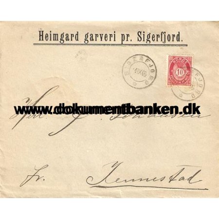 Norge, Heimgard garveri pr. Sigerfjord, Sortland, Brev, 1905