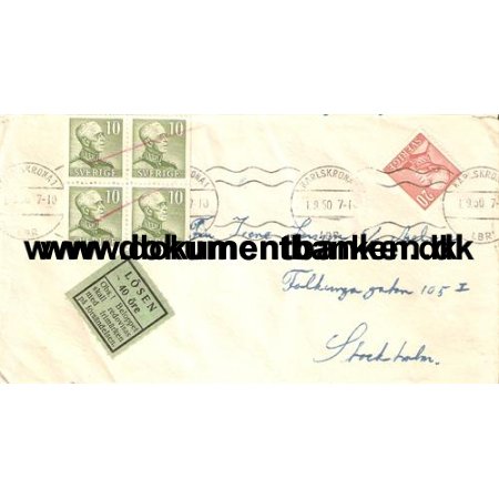 Sverige, Karlskrona 1, Kuvert, Lsen 40 re, 1950