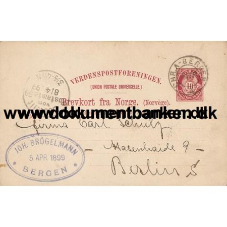 Norge, Helsag, Chr.A. - Bergen, Sendt til Berlin, 1899