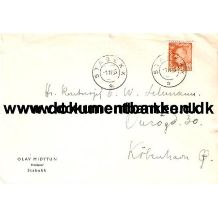 Norge, Kuvert, Stabekk til Kbenhavn, 90 re, 1955