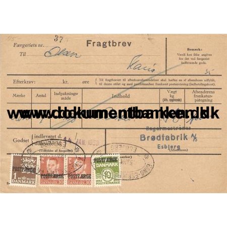 Danmark,  Postfrge, 1 Kr, 2 X 30 re, 10 re, Fan - Esbjerg, 1958