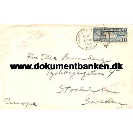 DWI, Luftpostbrev, Charlotte Amalie DWI til Sverige, 1939