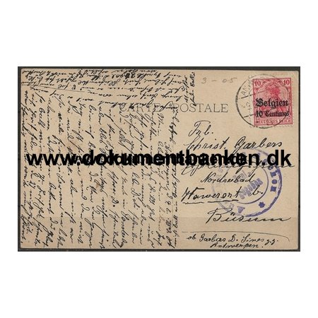 Tysk Post i Belgien, Postkort, Tyskland, 1915