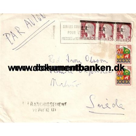 Algeriet, Kuvert til Sverige, E.A. overtrykt, 1962