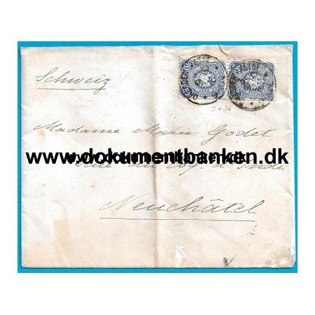 Kuvert, Sendt til Schweiz, Tyske Rige, 2 X 20 PFENNIGE, 1876