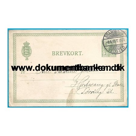 Bramming-Vedsted, Bureaustempel, Brevkort, 1913