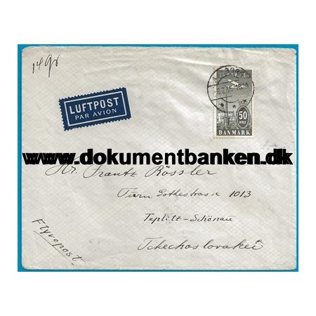 Luftpostkuvert, lborg til Tjekoslovakiet, 1935