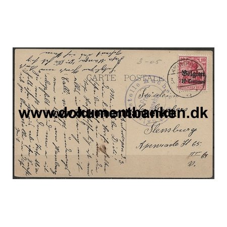 Tysk Post i Belgien, Postkort, Tyskland, 1915