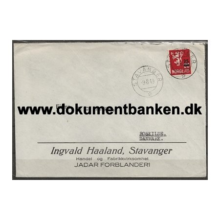 Stavanger Provisorium 25 p 20 re. Kuvert Norge 1949