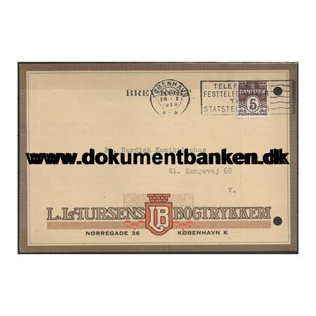 L. Lauersens Bogtrykkeri Nrregade 36 Kbenhavn Reklamekort 1929