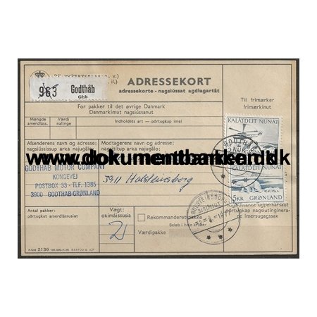 Adressekort Godthb Grnland 1977