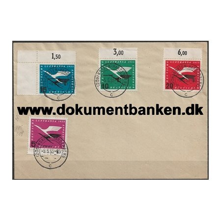 Bundespost Kuvert Lufthansa Tyskland 1955