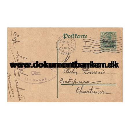 Tysk Post i Belgien, Brevkort, Tyskland, 1916
