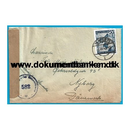 strig, Censur kuvert, Sendt til Danmark, 1946