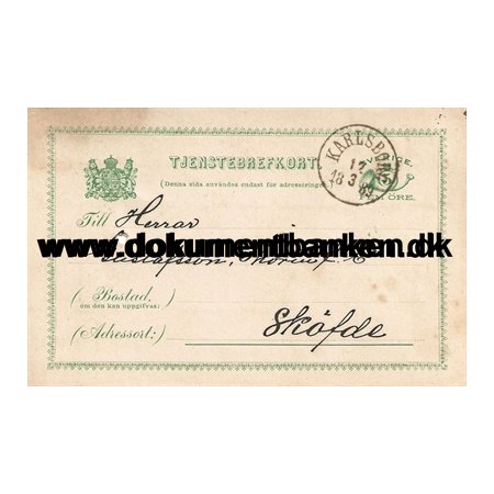 Tjenestebrevkort, Sverige, 1889