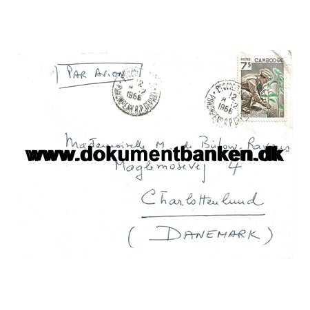 Cambodia, Kuvert, Sendt til Danmark, 1966