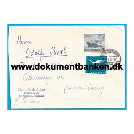 Kuvert, Blandet Frankering, Vesttyskland, 1955