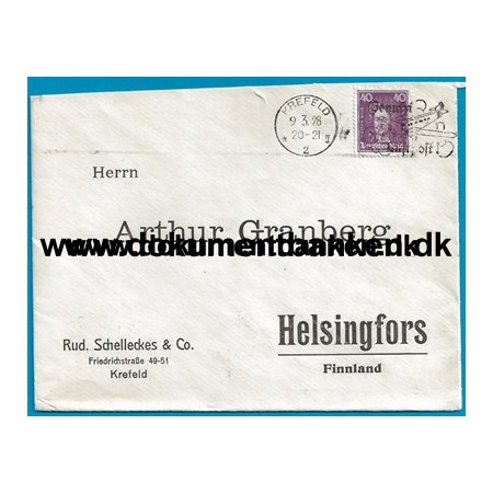 Kuvert, Bermte Tyskere, Tyske Rige, 40 Pf., 1928