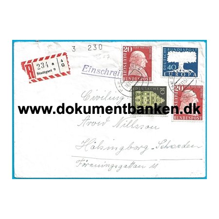 R-Kuvert, Blandingsfrankering, Bundespost, 1957