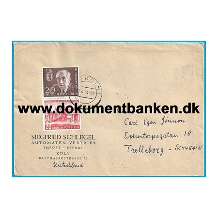 Kuvert, Blandingsfrankering, Berlin, 1954