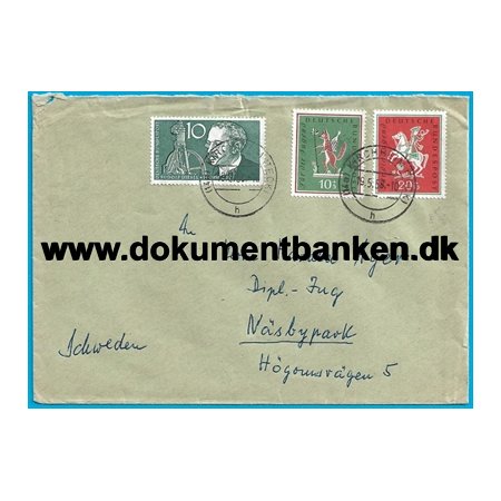 Kuvert, Blandingsfrankering, Bundespost, 1958