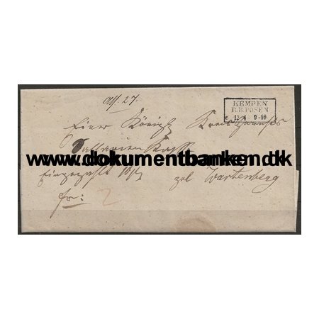 Foldebrev med indhold stemplet Kempen R. B. Posen til Wartenberg 1855