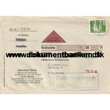 Tyskland, Nachnahme, Kuvert, 250 Pf, 1986