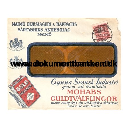 Malm Oljeslageri & Happachs Spfabriks Aktiebolag. Kuvert, Malm, 1927