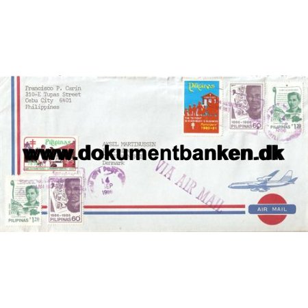 Luftpostbrev Philippines 1986 til Danmark