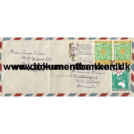 Luftpostbrev Philippines til Danmark 1974