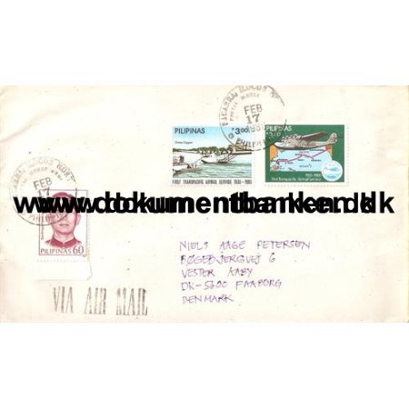 Luftpostbrev Philippines til Danmark 1986