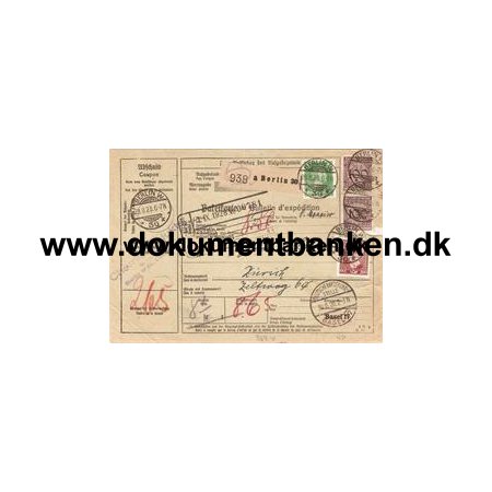Pakkepost Berlin til Schweiz 30 august 1928