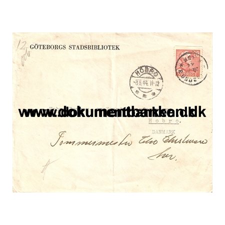 Sverige Kuvert. Kontroleret af Post- og Telegrafvsenet i Danmark. 28 april 1944.
