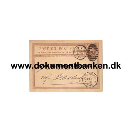 Helsag Foreign Post Card London N. V. 95. 1880