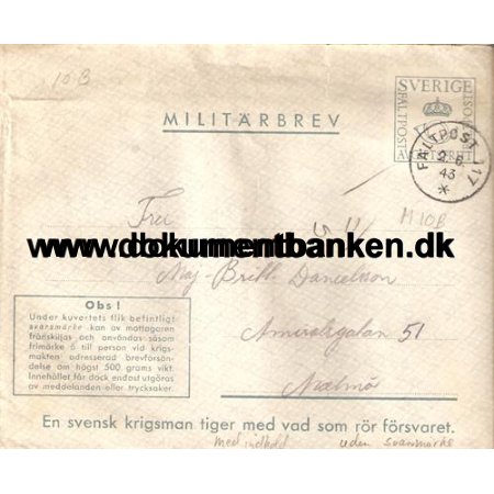 Sverige Fltpost 117. 1943