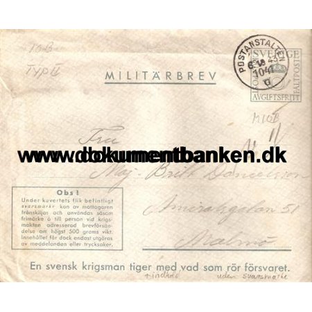 Sverige Fltpost Postanstalten. 1041. 1943