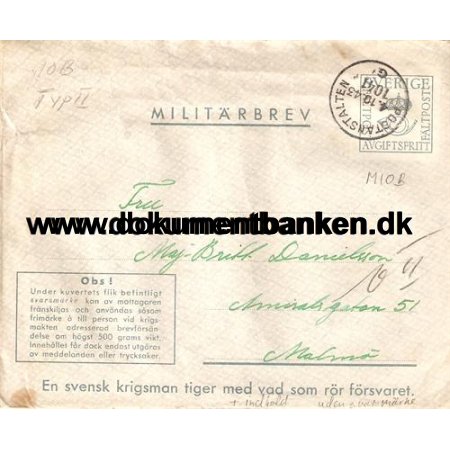Sverige Fltpost Postanstalten. 1041. 1943